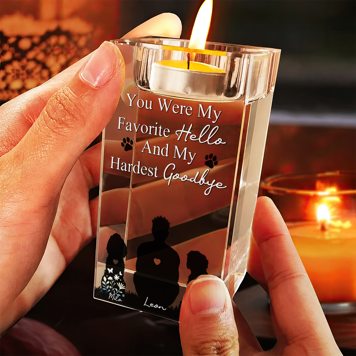 Dog Loss Memorial Personalized Crystal Candle Holder