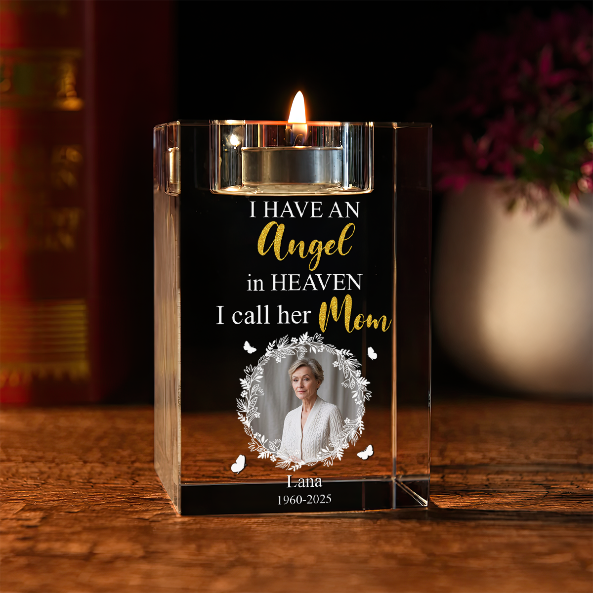 I Am Always With You Angel Personalized Crystal Candle Holder