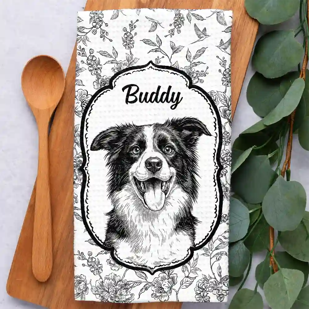 Custom Photo Pencil Sketch Dog Cat Pet Portrait Toile - Personalized Kitchen Towel