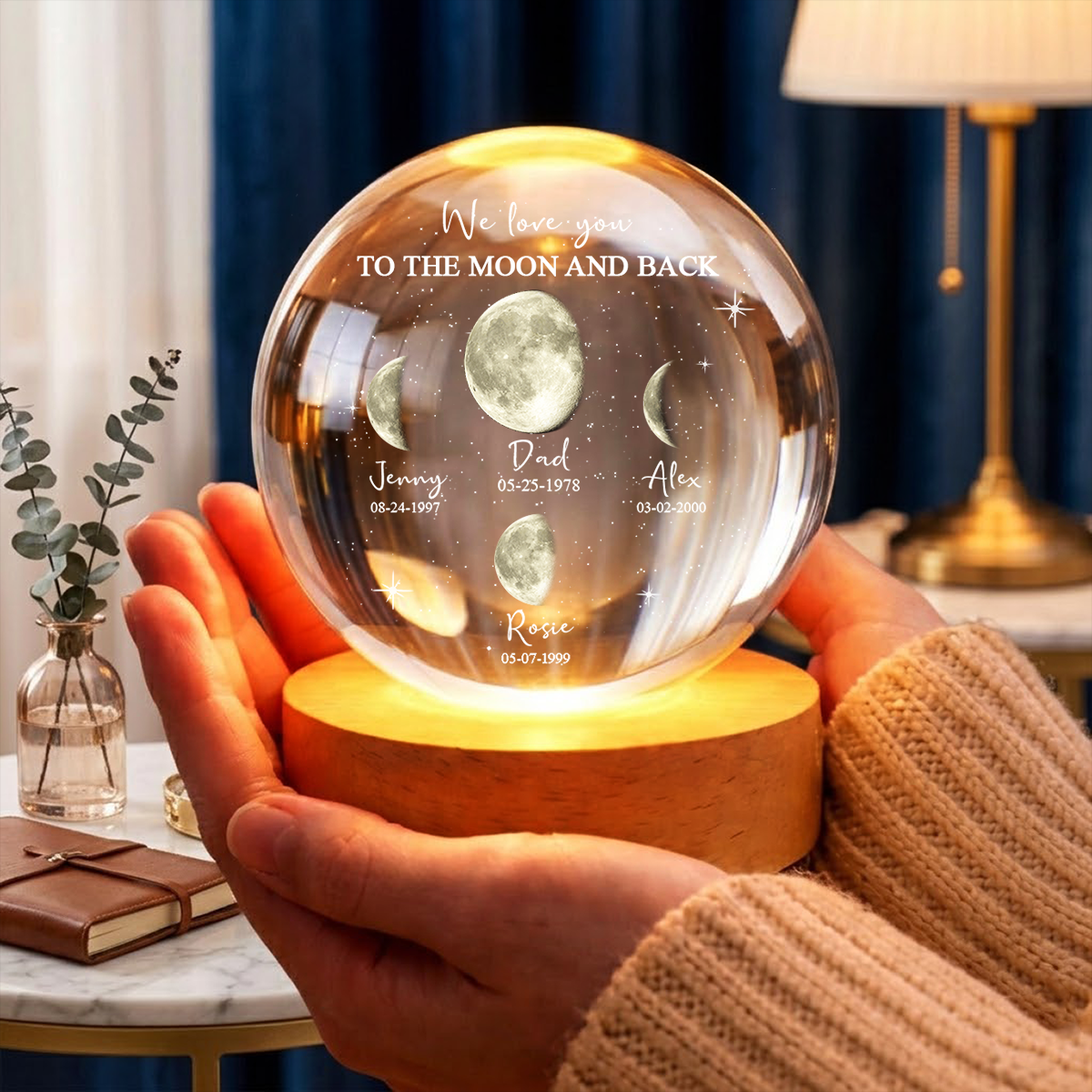 To The Moon And Back Custom Memorial Crystal Globe Lamp