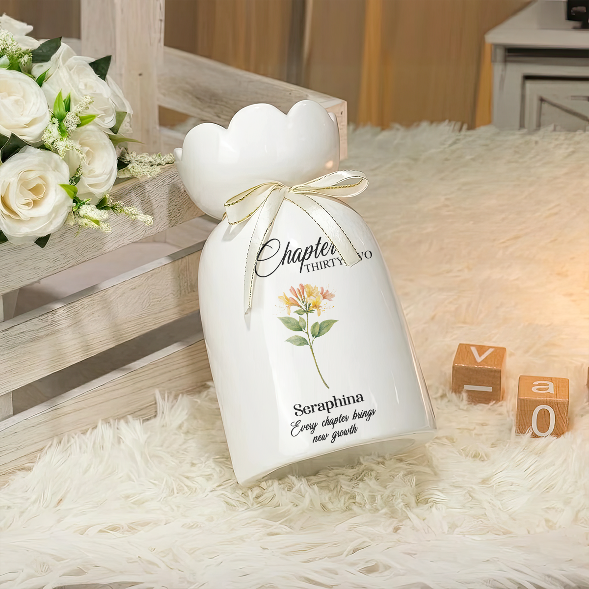 Every Chapter Growth Personalized Ribbon Tie Flower Vase