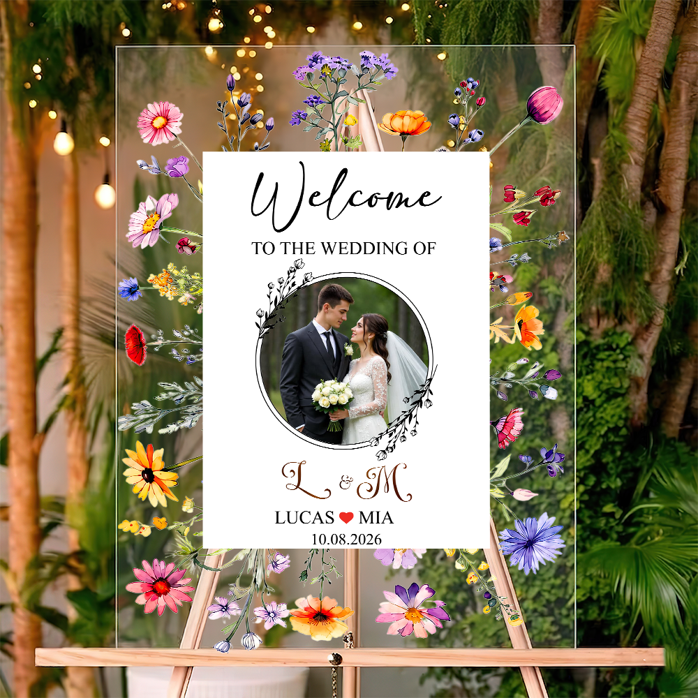 Floral Wedding Sign - Personalized Acrylic Welcome Sign