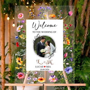 Floral Wedding Sign - Personalized Acrylic Welcome Sign