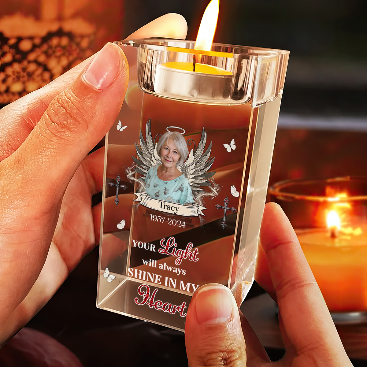 Personalized Crystal Candle Holder - Memorial Gift