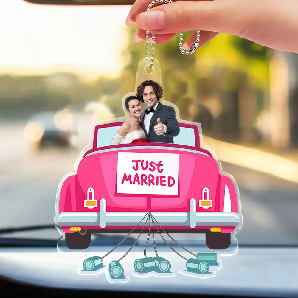 Custom Photo Love You Bae Just Married - Gift For Couple - Personalized Car Hanging Ornament