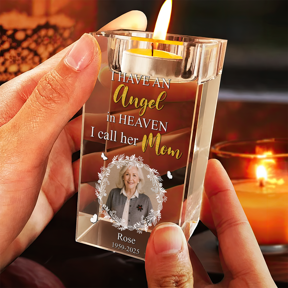 I Am Always With You Angel Personalized Crystal Candle Holder