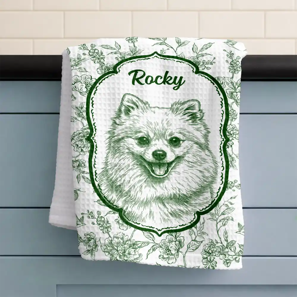 Custom Photo Pencil Sketch Dog Cat Pet Portrait Toile - Personalized Kitchen Towel