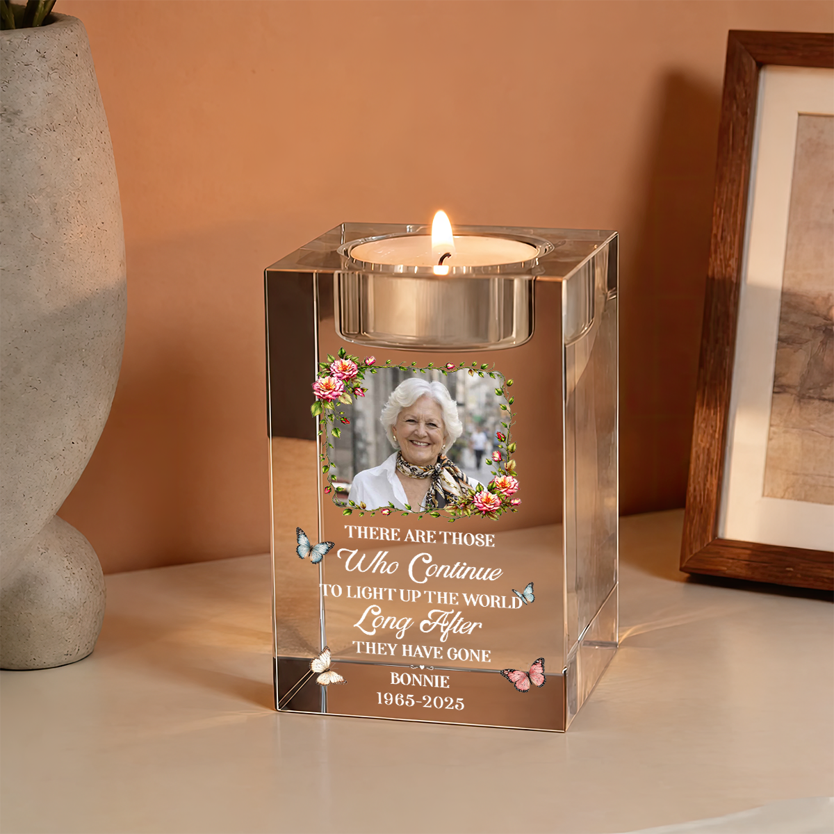 Light Up The World - Personalized Crystal Candle Holder - Memorial Gift