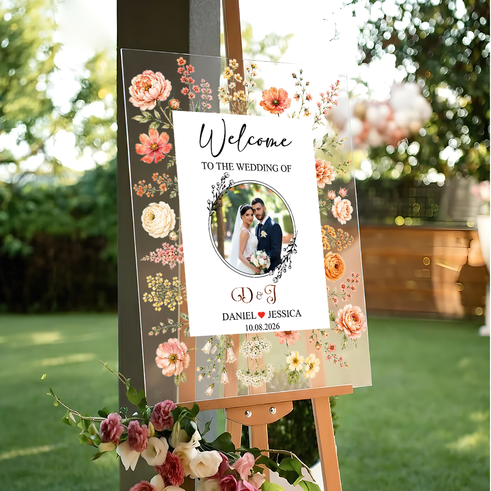 Floral Wedding Sign - Personalized Acrylic Welcome Sign