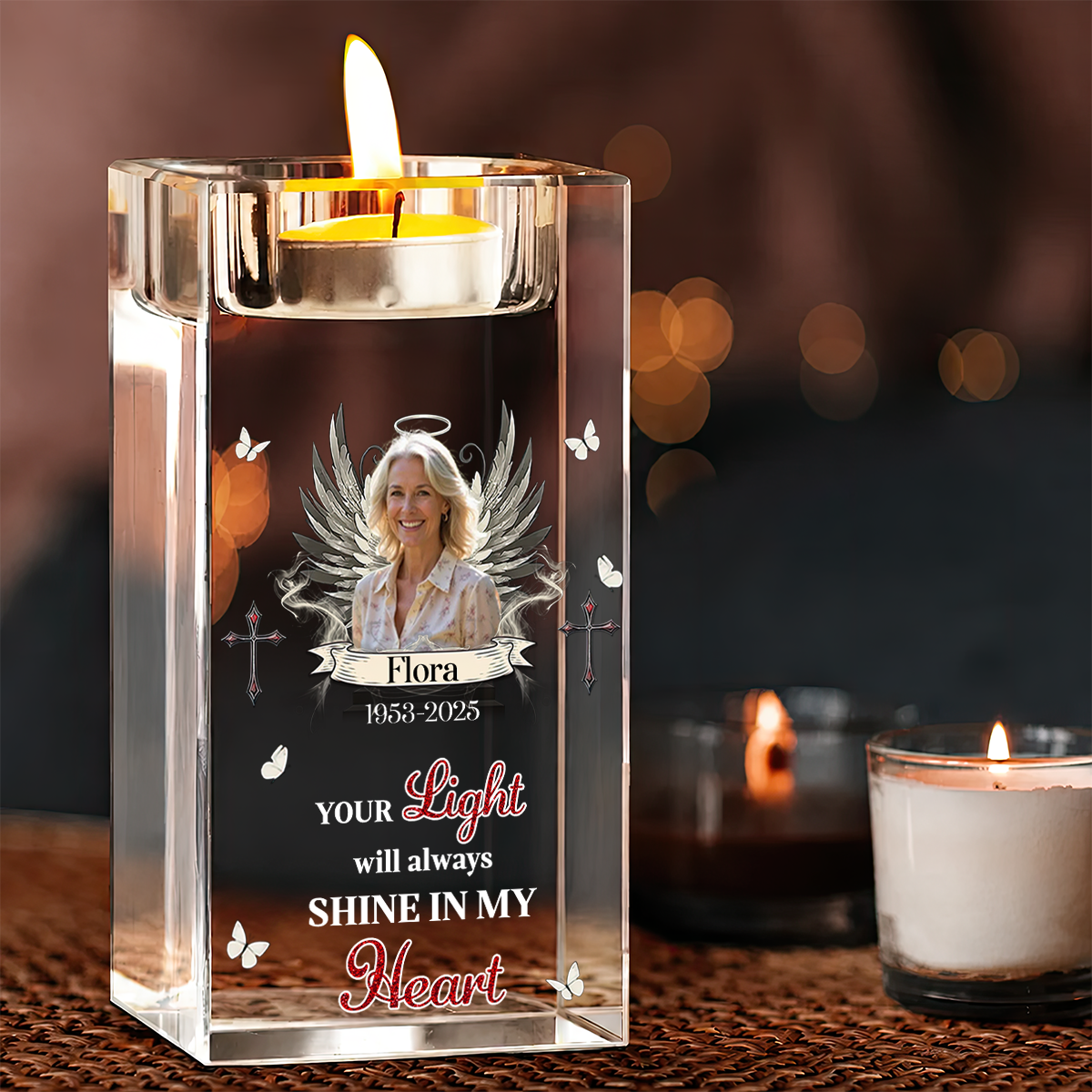 Personalized Crystal Candle Holder - Memorial Gift
