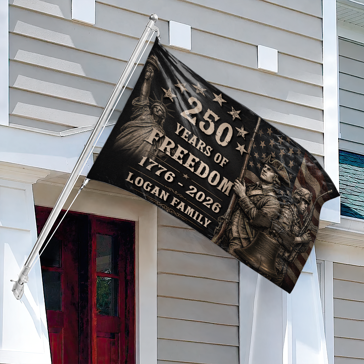 Family Name 250 Years of Freedom - Patriotic House Flag