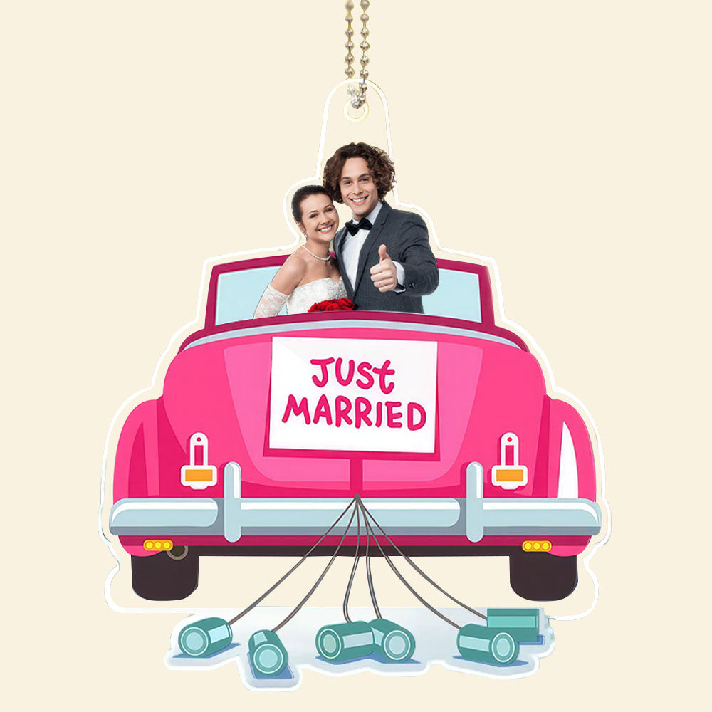 Custom Photo Love You Bae Just Married - Gift For Couple - Personalized Car Hanging Ornament