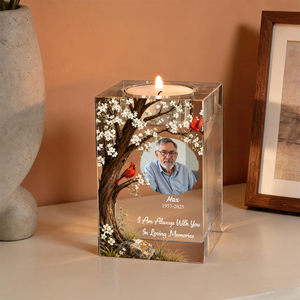 Cardinal Memorial Flower Blessing Personalized Crystal Candle Holder