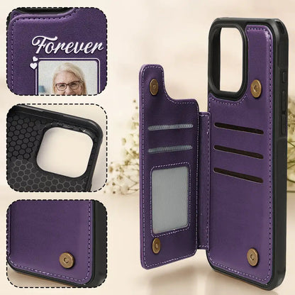 Custom Photo Memorial I Will Carry You With Me - Personalized Leather Flip Wallet Phone Case