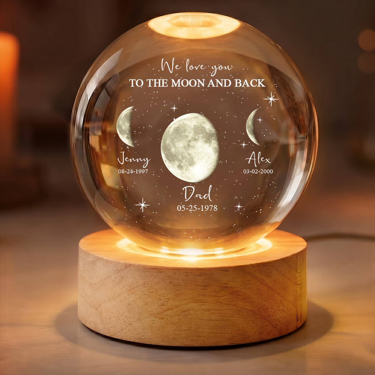 To The Moon And Back Custom Memorial Crystal Globe Lamp
