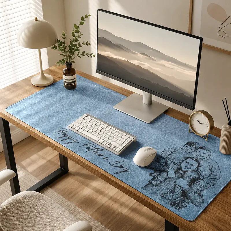 We Love You Custom Photo Sketch Line Art Father's Day Gift For Husband, Dad - Personalized Desk Mat