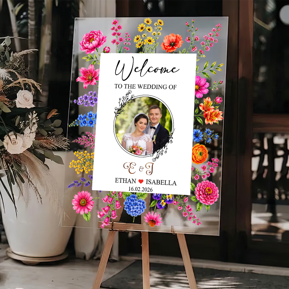 Floral Wedding Sign - Personalized Acrylic Welcome Sign