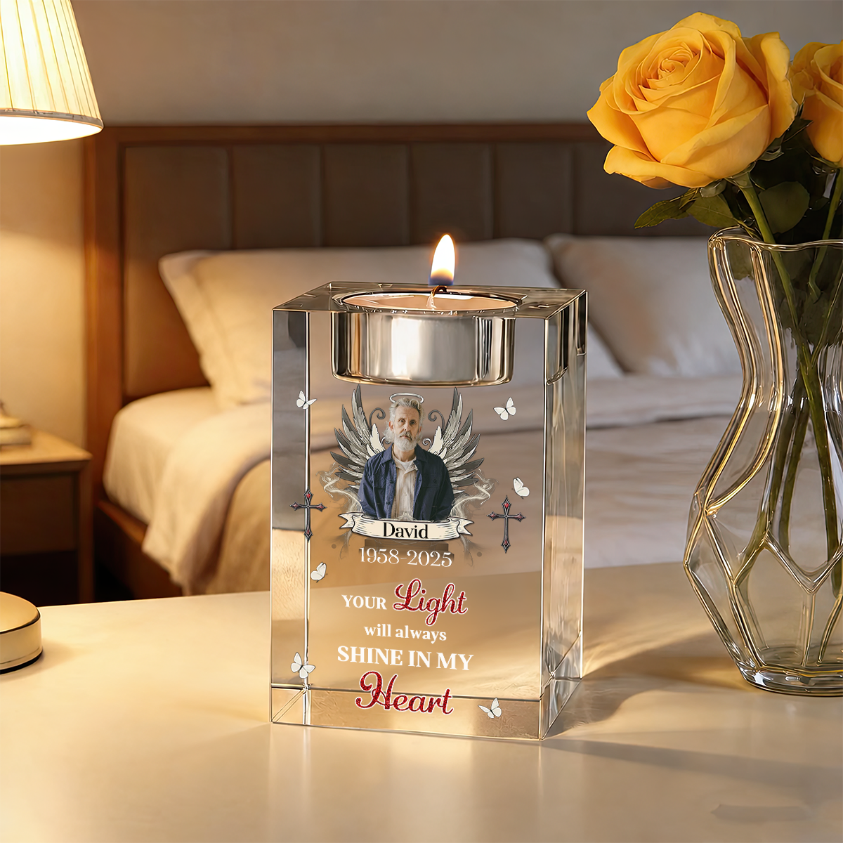 Personalized Crystal Candle Holder - Memorial Gift