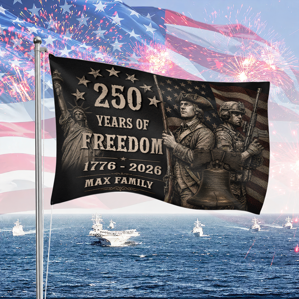 Family Name 250 Years of Freedom - Patriotic House Flag