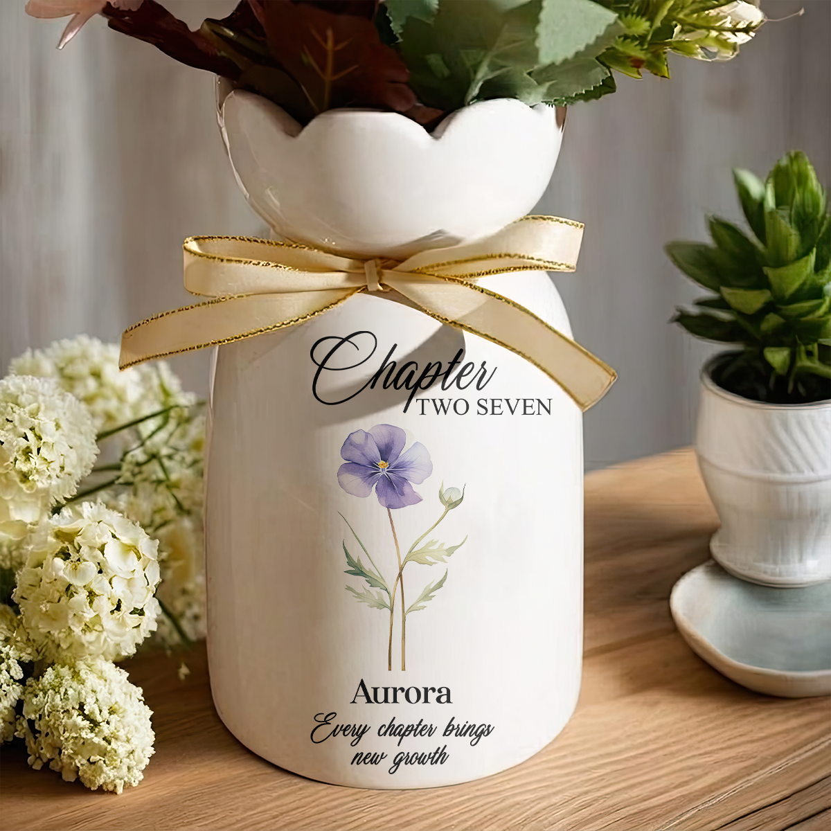 Every Chapter Growth Personalized Ribbon Tie Flower Vase