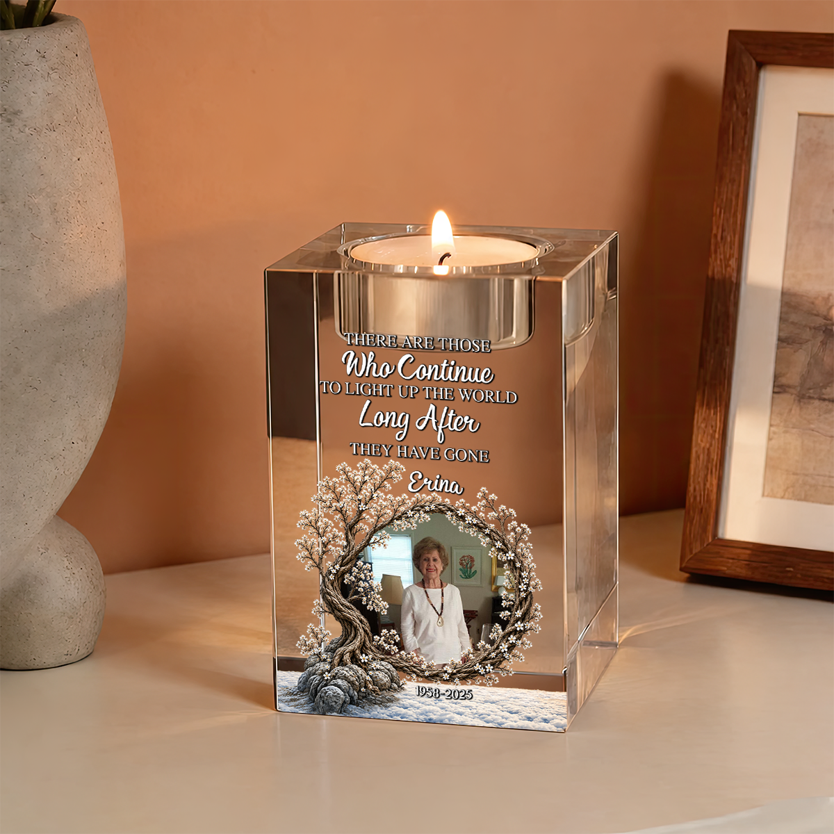 When You Miss Me Have No Fear Life Tree - Personalized Crystal Candle Holder