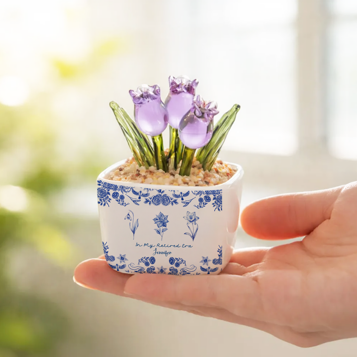 In My Retire Era - Personalized Mini Glass Tulips Pot