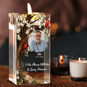 Cardinal Memorial Flower Blessing Personalized Crystal Candle Holder