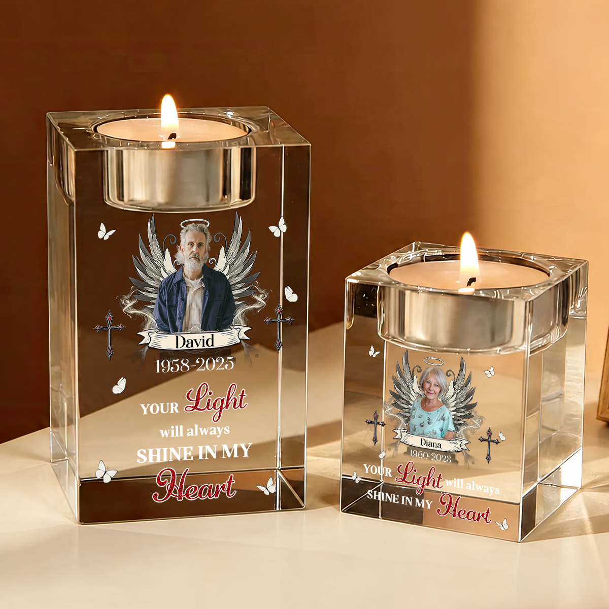 Personalized Crystal Candle Holder - Memorial Gift