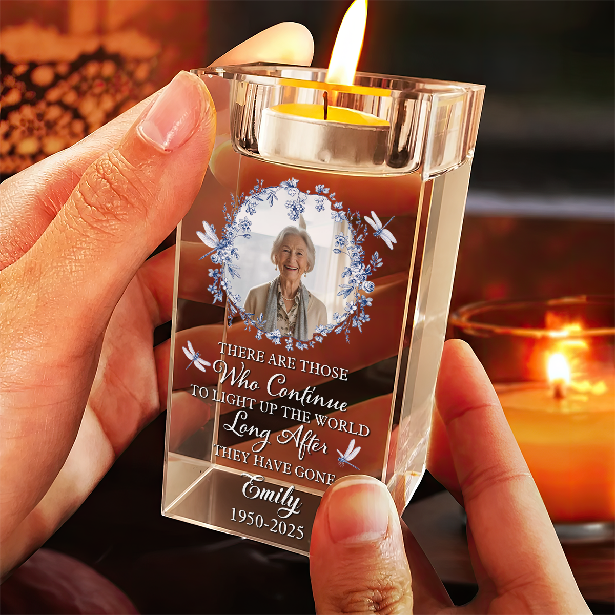 When You Miss Me Have No Fear Blue Jay - Personalized Crystal Candle Holder