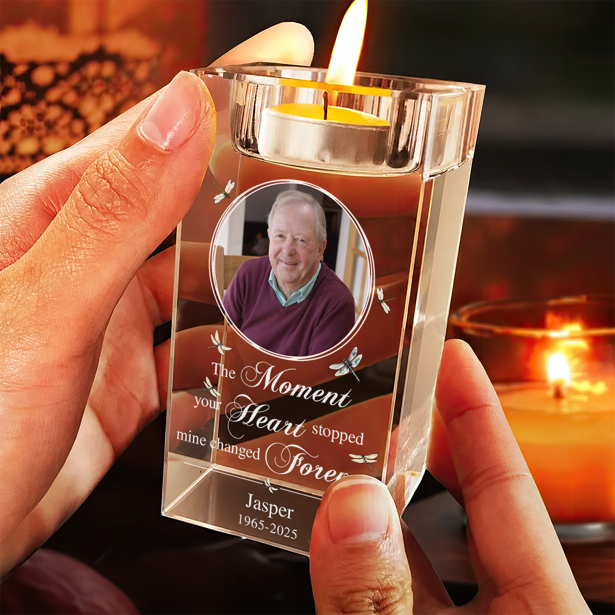 The Moment Your Heart Personalized Crystal Candle Holder