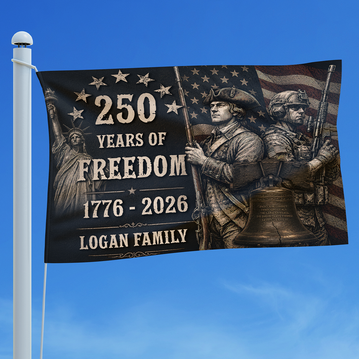 Family Name 250 Years of Freedom - Patriotic House Flag