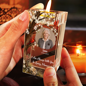 Cardinal Memorial Flower Blessing Personalized Crystal Candle Holder