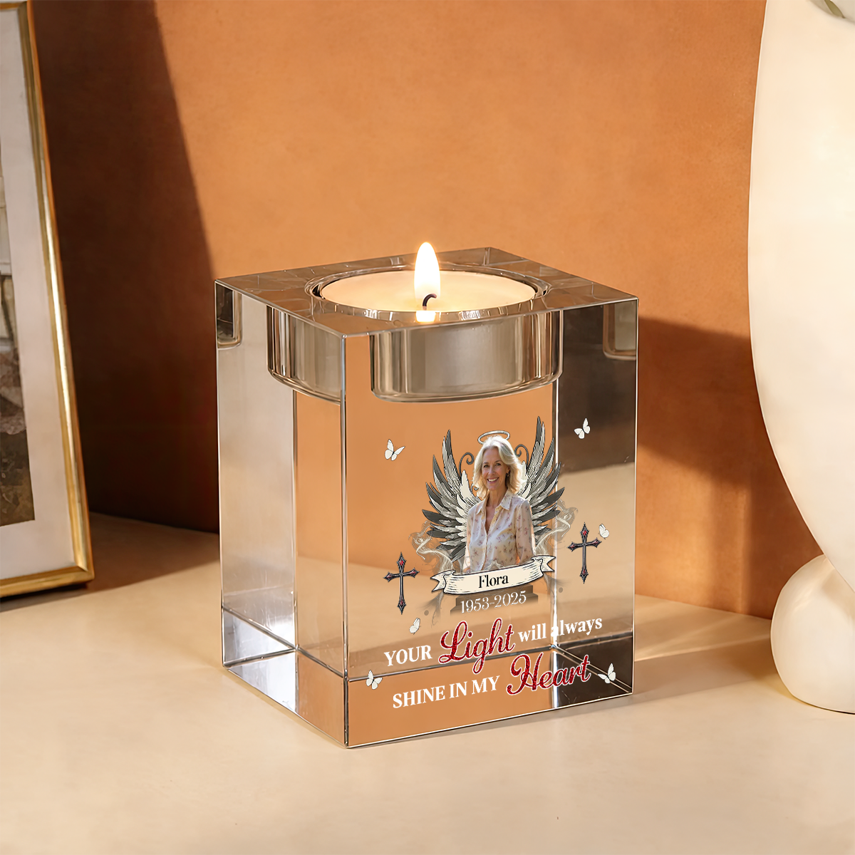 Personalized Crystal Candle Holder - Memorial Gift