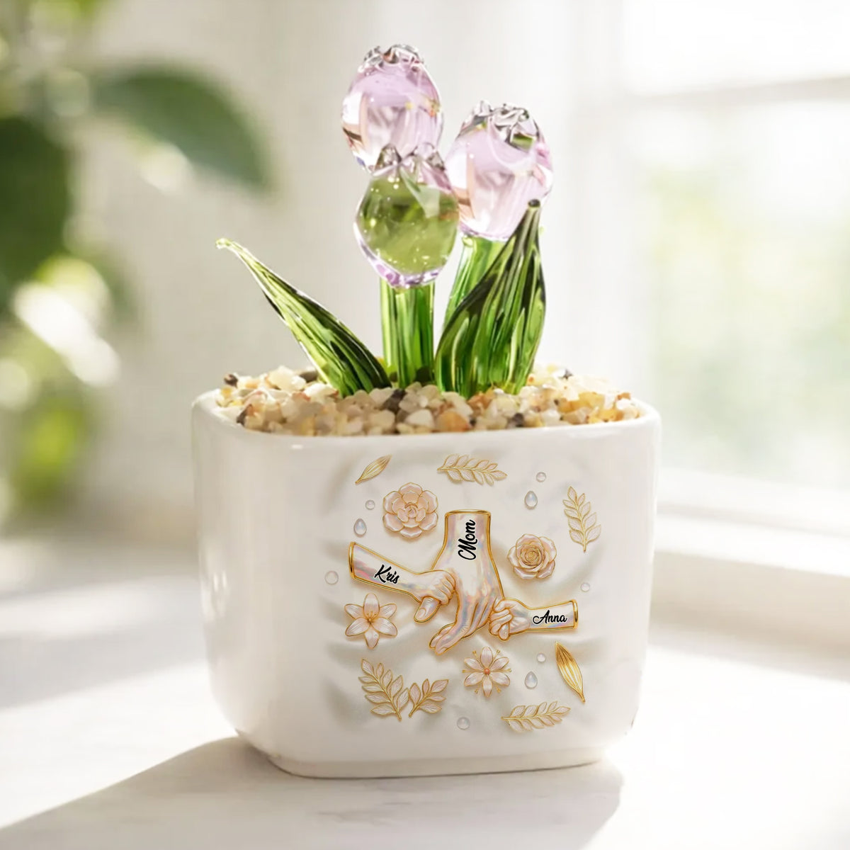 Holding Hand 3D Personalized Glass Everlasting Tulips