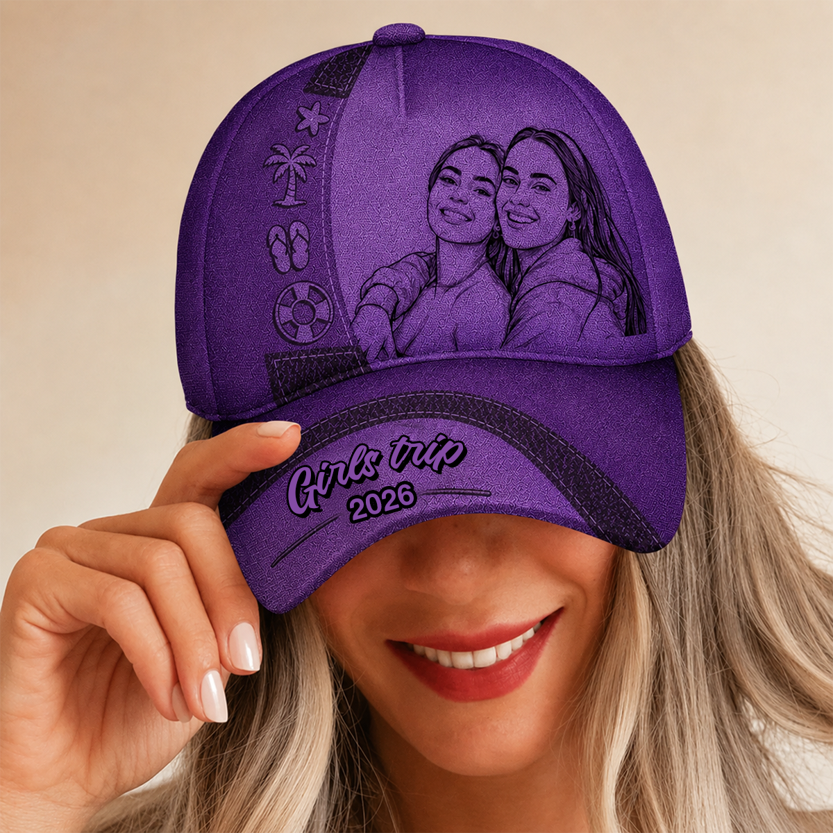 Custom Photo Pencil Sketch Girls Trip Family Trip Summer - Personalized Classic Cap