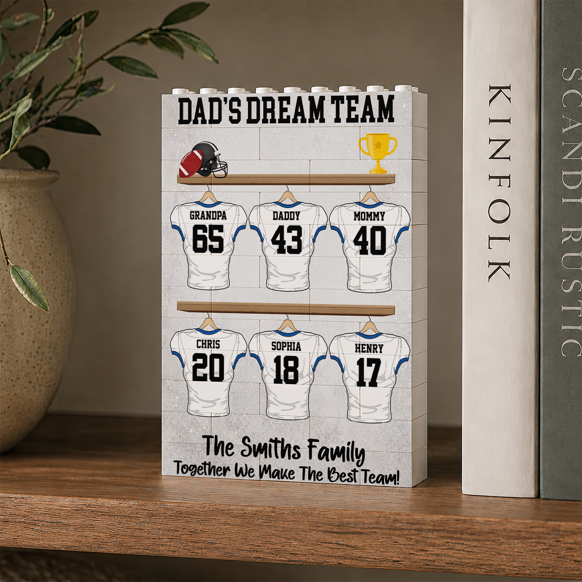 Personalized Dad's Dream Team Puzzle Art - Personalized Shaped Building Brick Blocks