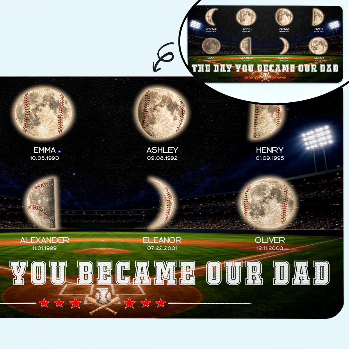 Dad Moon Phase - Personalized Leather Desk Mat