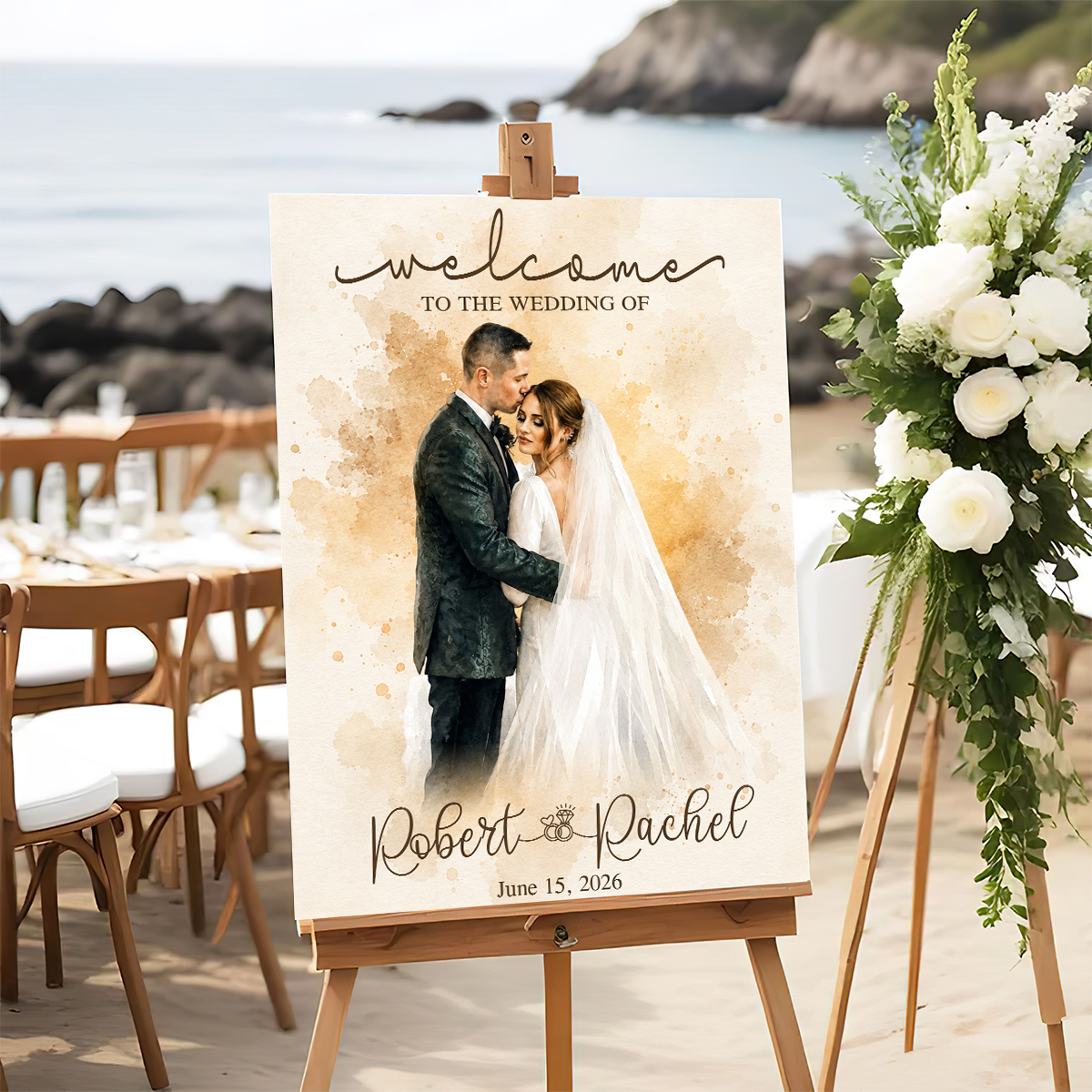 Welcome To The Wedding Of - Custom Name & Photo Sign - Wedding Welcome Sign