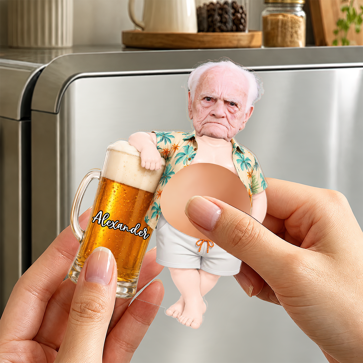 Personalized Funny Dad Face Squishy Belly Fridge Magnet, Kitchen Decor