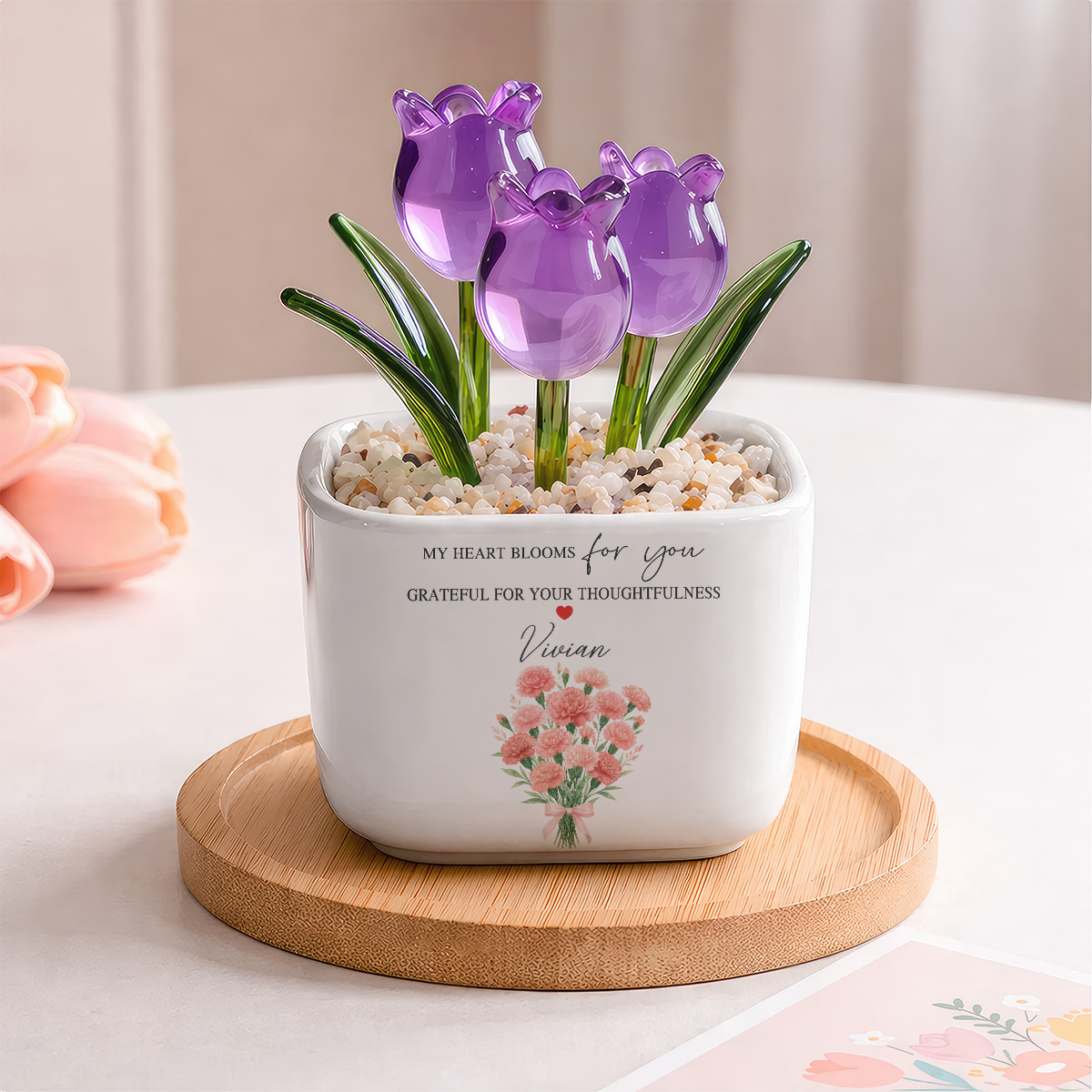 My Heart Bloom For You - Personalized Mini Glass Tulips Pot