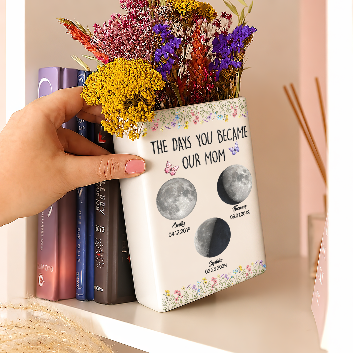 The Days You Became Mom Personalized Custom 3D Inflated Effect - Personalized Ceramic Book Vase