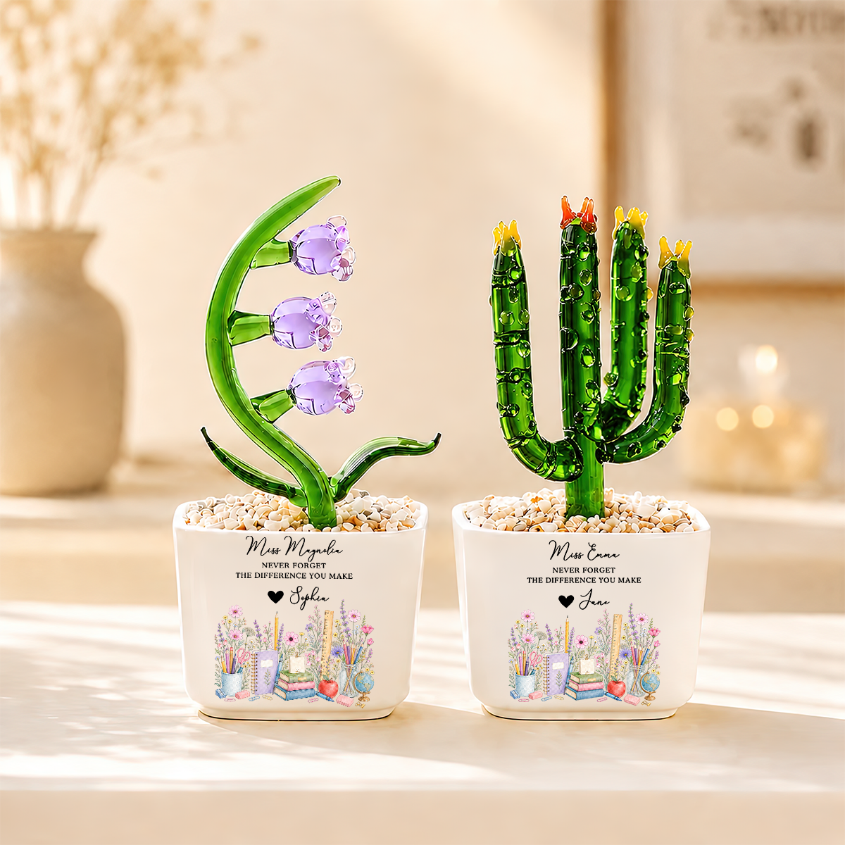 Never Forget The Difference You Make - Personalized Mini Glass Flower Pot