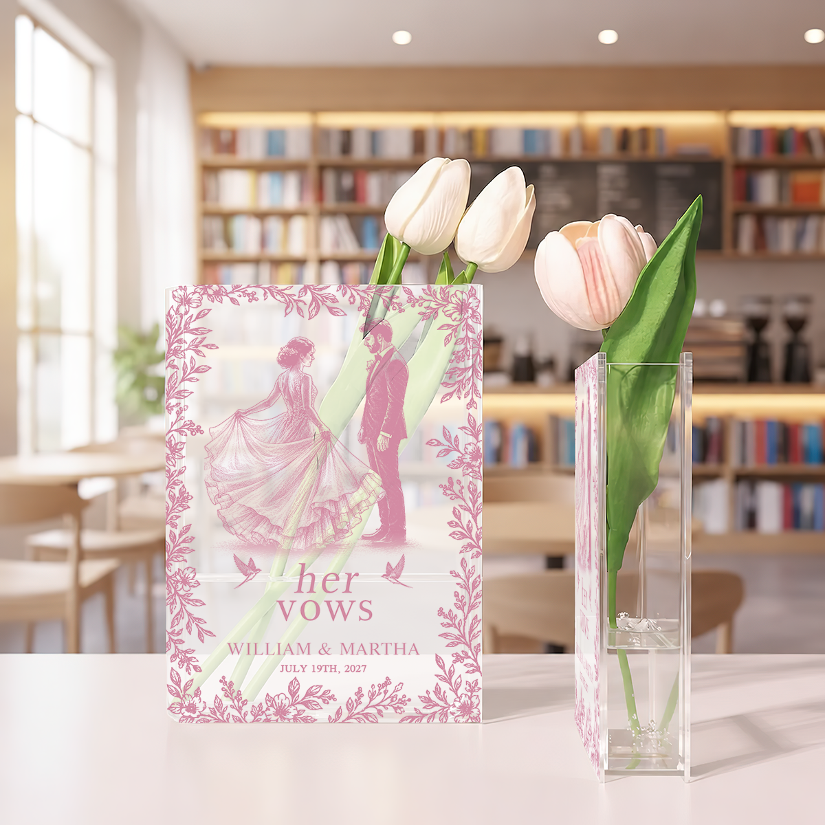 Toile De Jouy Vow Books Clear Acrylic Book Vase for Flowers, Transparent Flower Vase for Home Decor