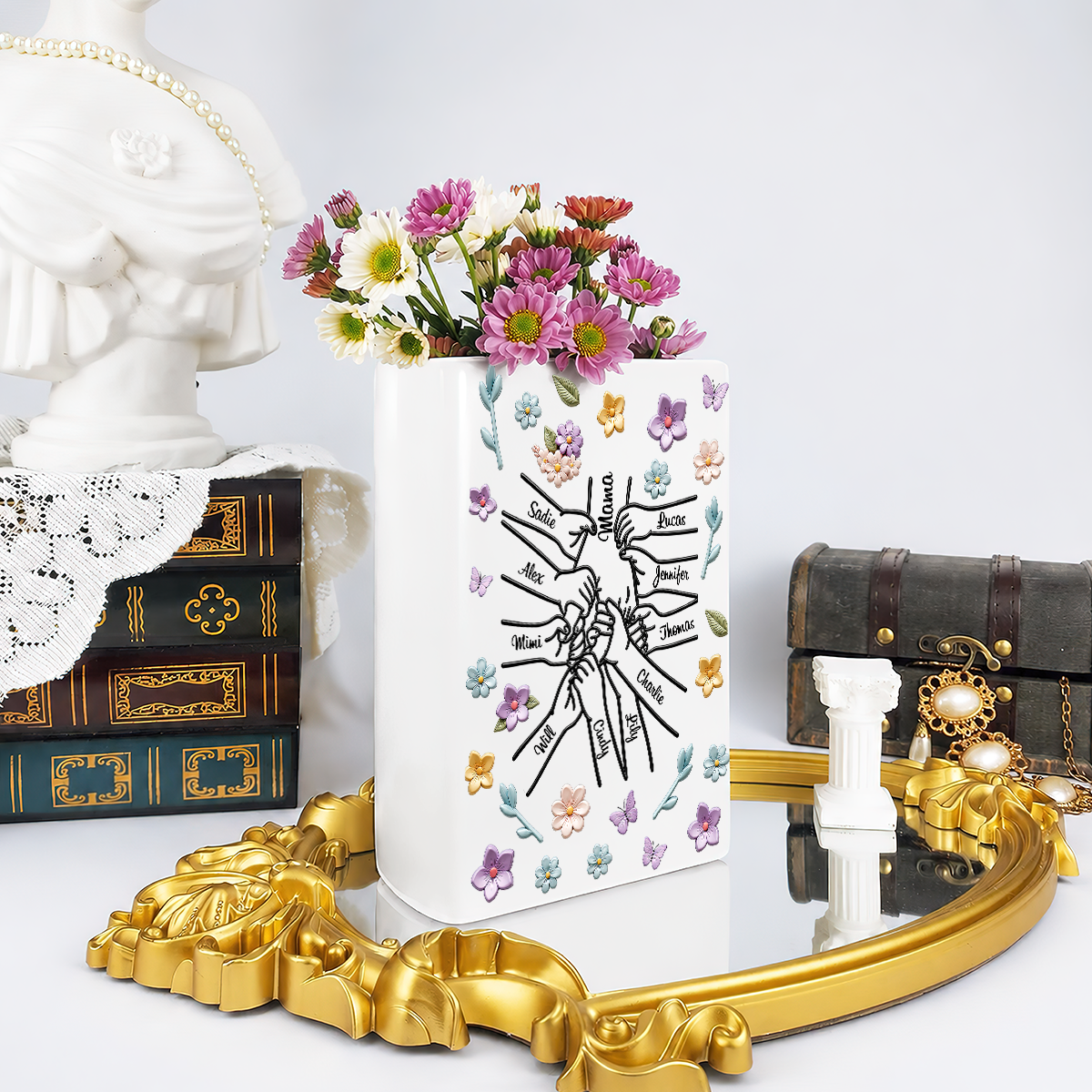 3D Effect Book Lovers - Personalized Ceramic Book Vase