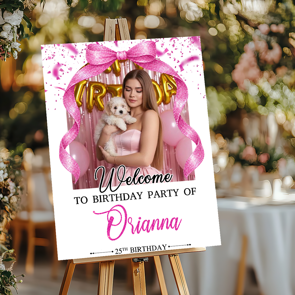 Elegant Bow Photo Birthday - Welcome To The Party - Birthday Sign - Custom Name & Photo Birthday Party Welcome Sign MOCKUP-1_48400f7c-32b8-4605-9ee1-38e609726241.png
