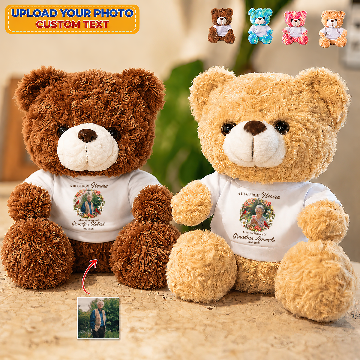 A Hug From Heaven Flower Forever In My Heart Teddy Bear - Memorial Gift - Personalized Plush Bear