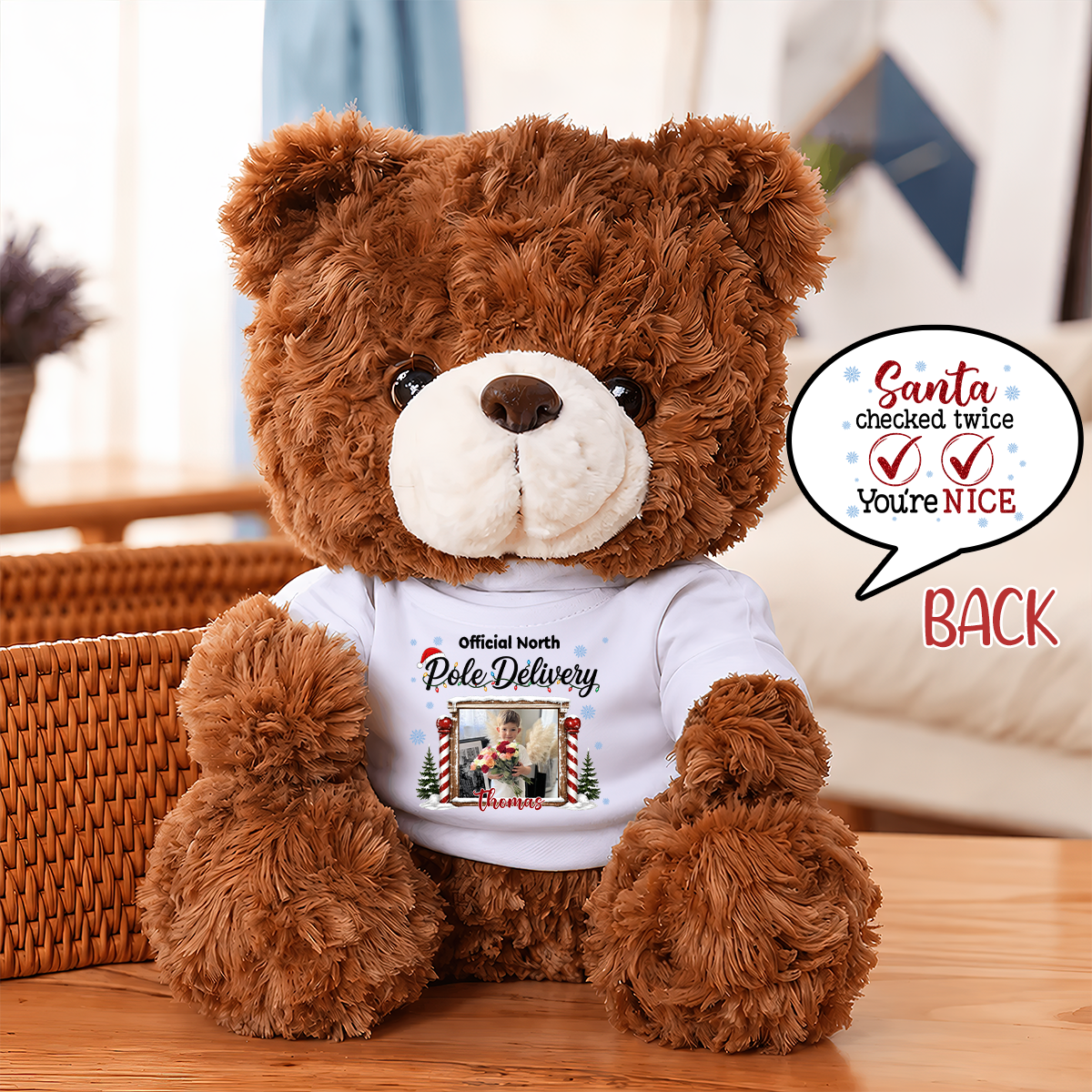 Checked Twice Nice Merry Christmas - Teddy Bear With Personalized Photo Shirt