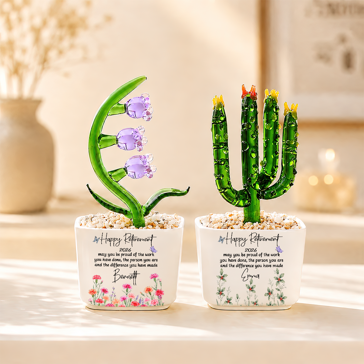 Happy Retirement - Personalized Mini Glass Flower Pot