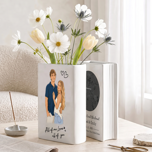 Custom Photo Semi Realistic Portrait You & Me We Got This - Ceramic Book Flower Vase