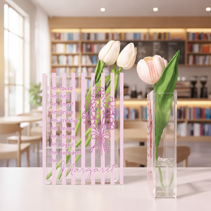 Affirmation Birth Flower Whimsy Clear Acrylic Book Vase for Flowers, Transparent Flower Vase for Home Decor